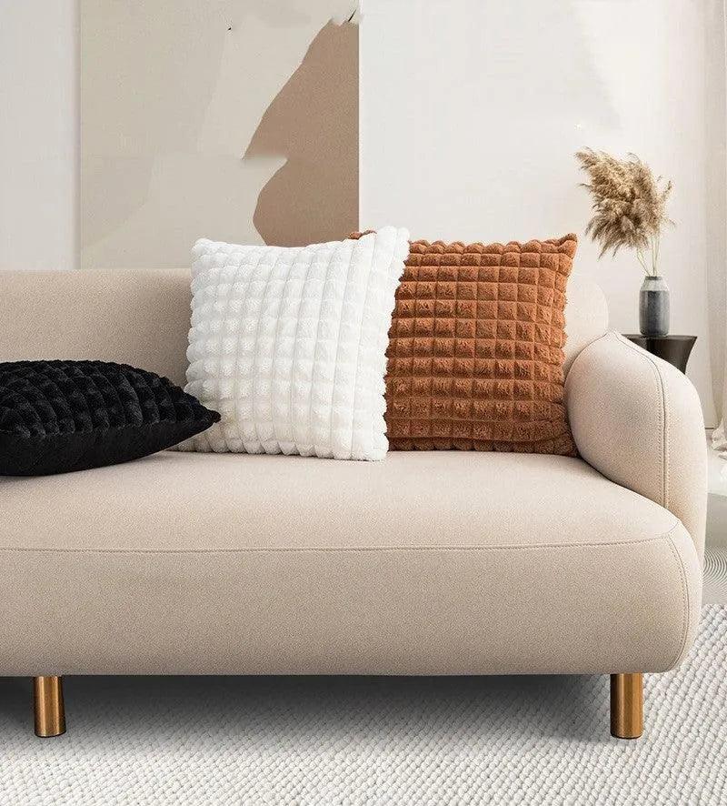 Simple Decorative Plaid Pattern Pillow Cover │ Soft Fur Cushion Cover │ For Sofa Living room Home Decor Pillowcase - Besontique Home