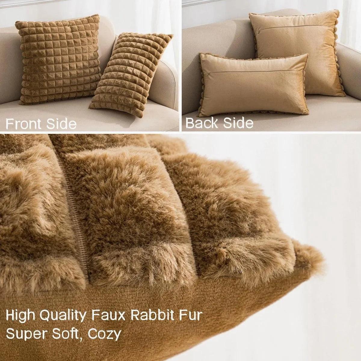Simple Decorative Plaid Pattern Pillow Cover │ Soft Fur Cushion Cover │ For Sofa Living room Home Decor Pillowcase - Besontique Home