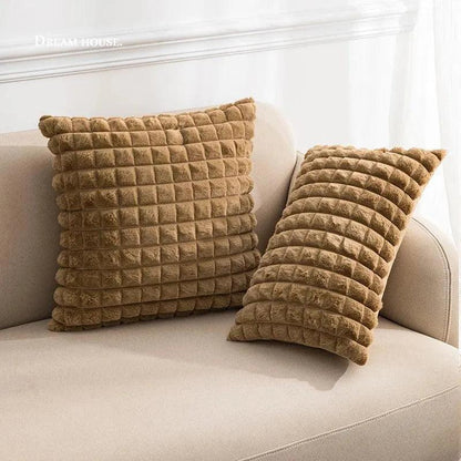 Simple Decorative Plaid Pattern Pillow Cover │ Soft Fur Cushion Cover │ For Sofa Living room Home Decor Pillowcase - Besontique Home