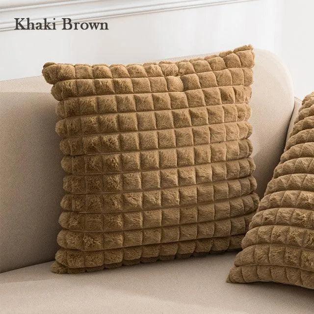 Simple Decorative Plaid Pattern Pillow Cover │ Soft Fur Cushion Cover │ For Sofa Living room Home Decor Pillowcase - Besontique Home