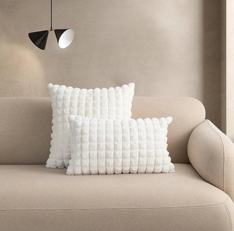 Simple Decorative Plaid Pattern Pillow Cover │ Soft Fur Cushion Cover │ For Sofa Living room Home Decor Pillowcase - Besontique Home