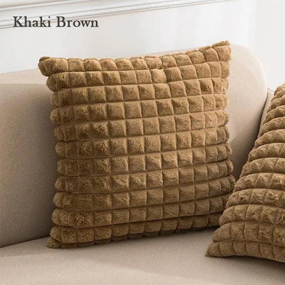 Simple Decorative Plaid Pattern Pillow Cover │ Soft Fur Cushion Cover │ For Sofa Living room Home Decor Pillowcase - Besontique Home