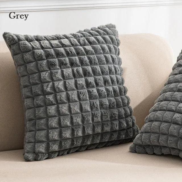 Simple Decorative Plaid Pattern Pillow Cover │ Soft Fur Cushion Cover │ For Sofa Living room Home Decor Pillowcase - Besontique Home