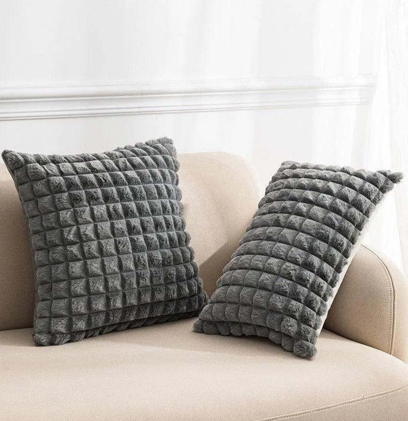 Simple Decorative Plaid Pattern Pillow Cover │ Soft Fur Cushion Cover │ For Sofa Living room Home Decor Pillowcase - Besontique Home