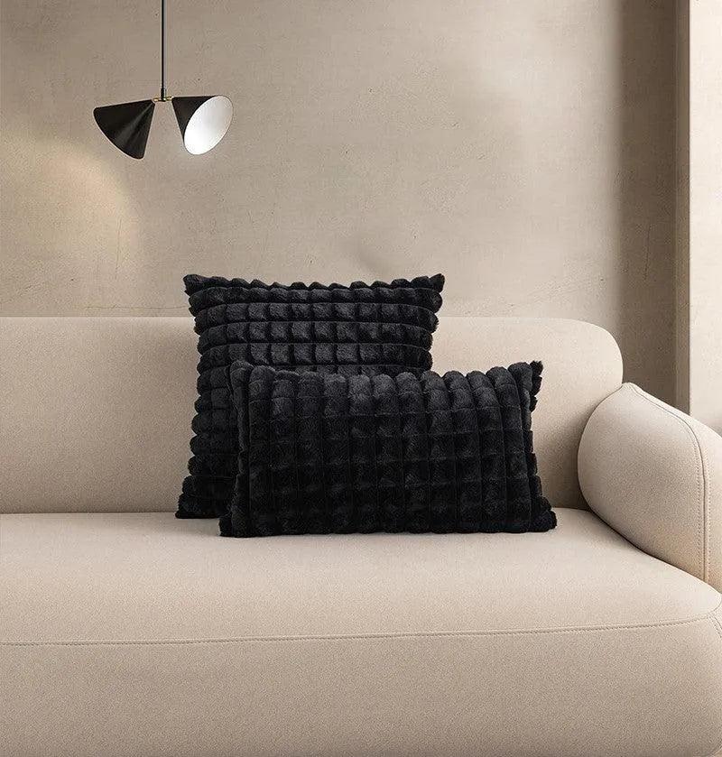 Simple Decorative Plaid Pattern Pillow Cover │ Soft Fur Cushion Cover │ For Sofa Living room Home Decor Pillowcase - Besontique Home