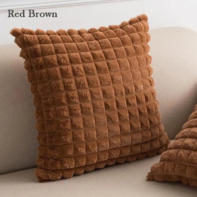 Simple Decorative Plaid Pattern Pillow Cover │ Soft Fur Cushion Cover │ For Sofa Living room Home Decor Pillowcase - Besontique Home