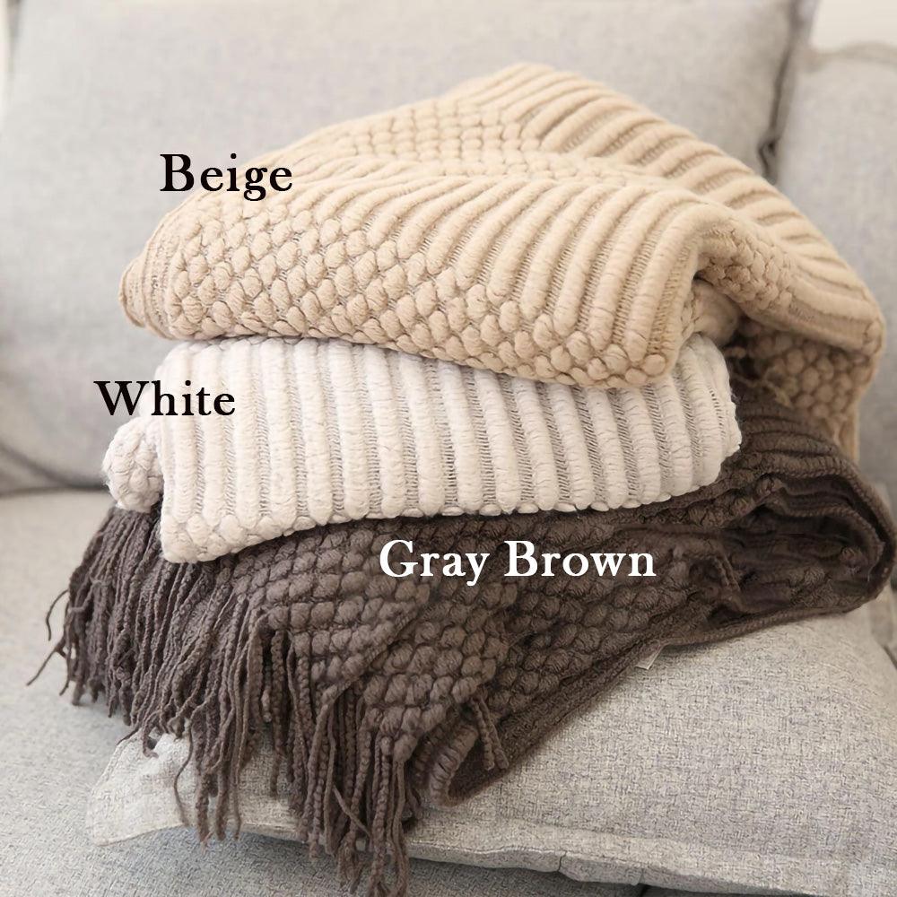 Simple Nordic Throw Blanket with Tassel │ Neutral Color Woven Blankets Bedspread - Besontique