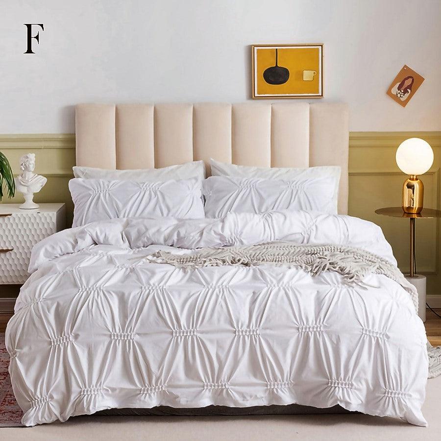 Simple White Luxury Pinch Pleat Bedding Set │ High Quality Quilt Bed Duvet cover Pillow case - Besontique