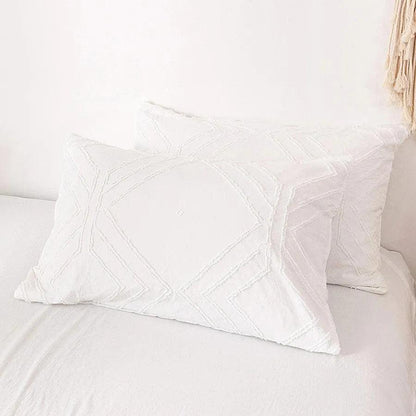 Simple White Luxury Pinch Pleat Bedding Set │ High Quality Quilt Bed Duvet cover Pillow case - Besontique Home