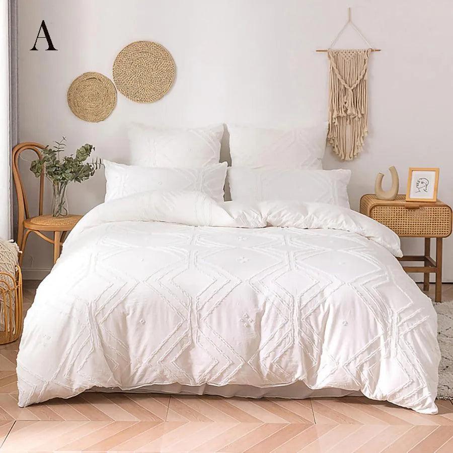 Simple White Luxury Pinch Pleat Bedding Set │ High Quality Quilt Bed Duvet cover Pillow case - Besontique Home