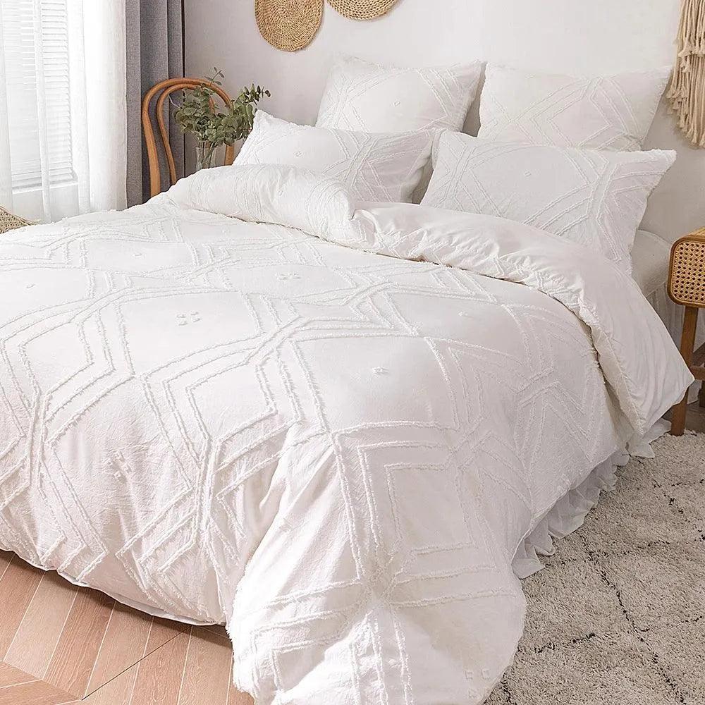 Simple White Luxury Pinch Pleat Bedding Set │ High Quality Quilt Bed Duvet cover Pillow case - Besontique Home