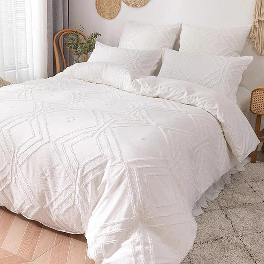 Simple White Luxury Pinch Pleat Bedding Set │ High Quality Quilt Bed Duvet cover Pillow case - Besontique Home