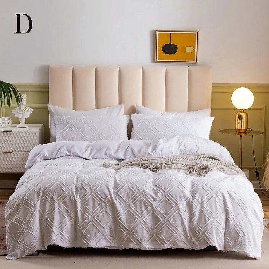 Simple White Luxury Pinch Pleat Bedding Set │ High Quality Quilt Bed Duvet cover Pillow case - Besontique Home