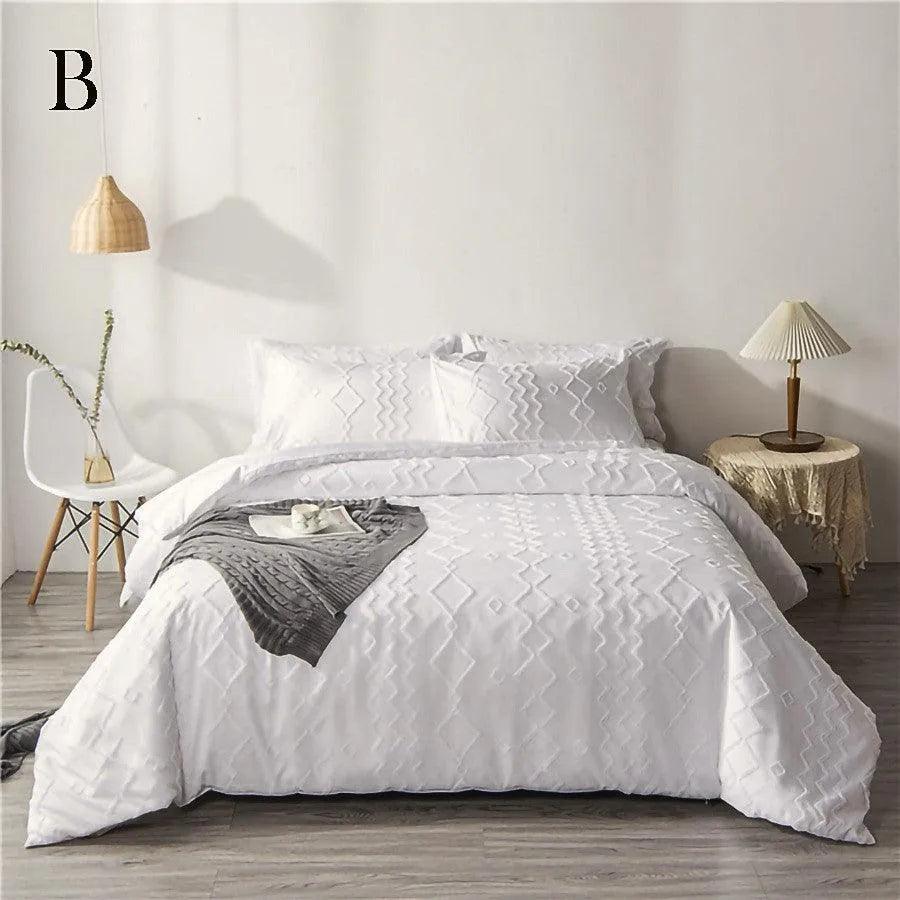 Simple White Luxury Pinch Pleat Bedding Set │ High Quality Quilt Bed Duvet cover Pillow case - Besontique Home