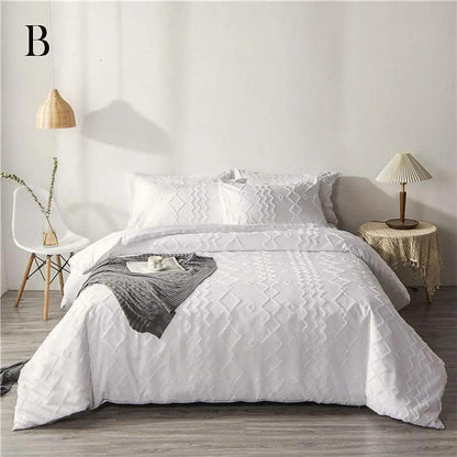 Simple White Luxury Pinch Pleat Bedding Set │ High Quality Quilt Bed Duvet cover Pillow case - Besontique Home