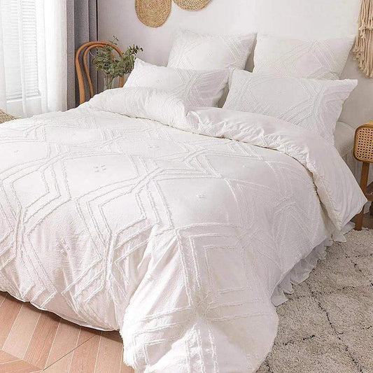 Simple White Luxury Pinch Pleat Bedding Set │ High Quality Quilt Bed Duvet cover Pillow case - Besontique Home