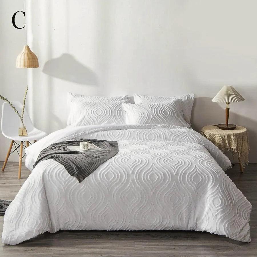 Simple White Luxury Pinch Pleat Bedding Set │ High Quality Quilt Bed Duvet cover Pillow case - Besontique Home