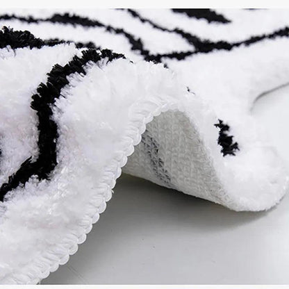 Tufting Black White Grids Bedside Rug │ Geometric Soft Long Carpet │ For Aesthetic Bedroom Home Decor - Besontique Home