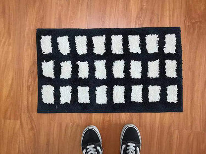 Tufting Black White Grids Bedside Rug │ Geometric Soft Long Carpet │ For Aesthetic Bedroom Home Decor - Besontique Home