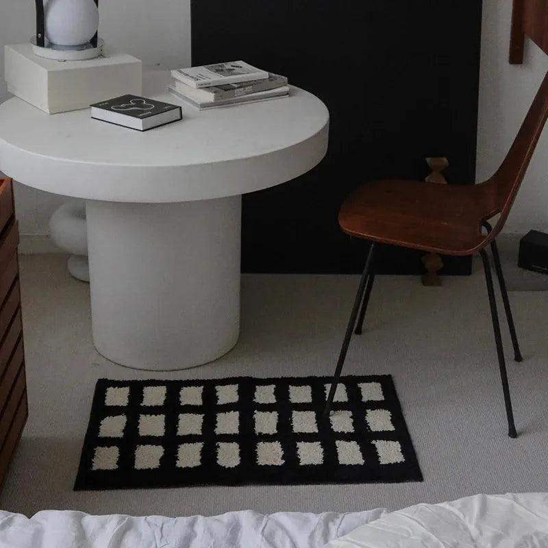 Tufting Black White Grids Bedside Rug │ Geometric Soft Long Carpet │ For Aesthetic Bedroom Home Decor - Besontique Home