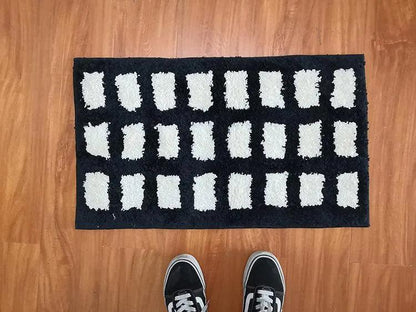 Tufting Black White Grids Bedside Rug │ Geometric Soft Long Carpet │ For Aesthetic Bedroom Home Decor - Besontique Home