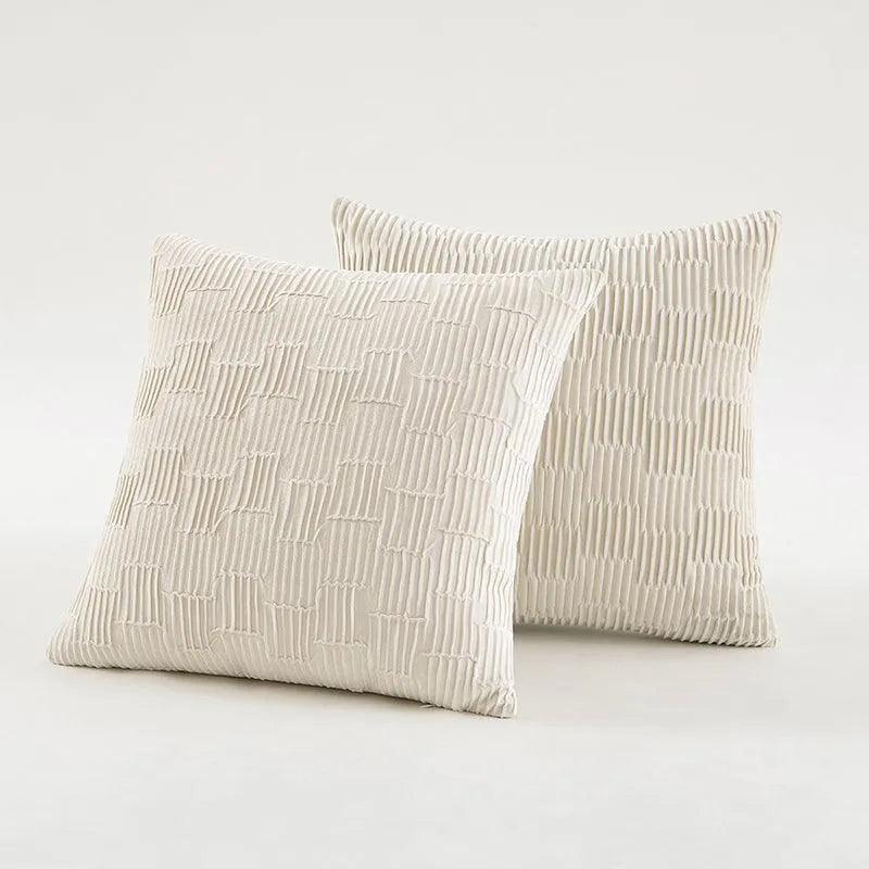 Velvet Solid Color Cushion Cover (Brown / White)│ Modern Simple Line Pleated Decorative Pillowcase - Besontique Home