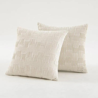 Velvet Solid Color Cushion Cover (Brown / White)│ Modern Simple Line Pleated Decorative Pillowcase - Besontique Home