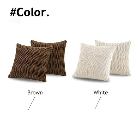 Velvet Solid Color Cushion Cover (Brown / White)│ Modern Simple Line Pleated Decorative Pillowcase - Besontique Home