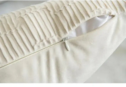 Velvet Solid Color Cushion Cover (Brown / White)│ Modern Simple Line Pleated Decorative Pillowcase - Besontique Home