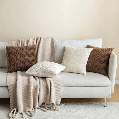 Velvet Solid Color Cushion Cover (Brown / White)│ Modern Simple Line Pleated Decorative Pillowcase - Besontique Home