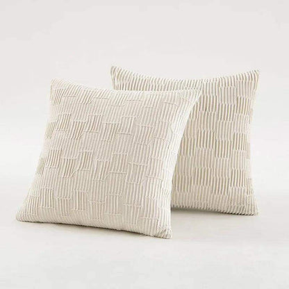Velvet Solid Color Cushion Cover (Brown / White)│ Modern Simple Line Pleated Decorative Pillowcase - Besontique Home
