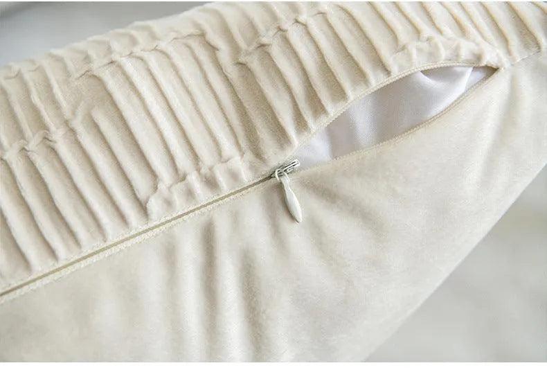 Velvet Solid Color Cushion Cover (Brown / White)│ Modern Simple Line Pleated Decorative Pillowcase - Besontique Home