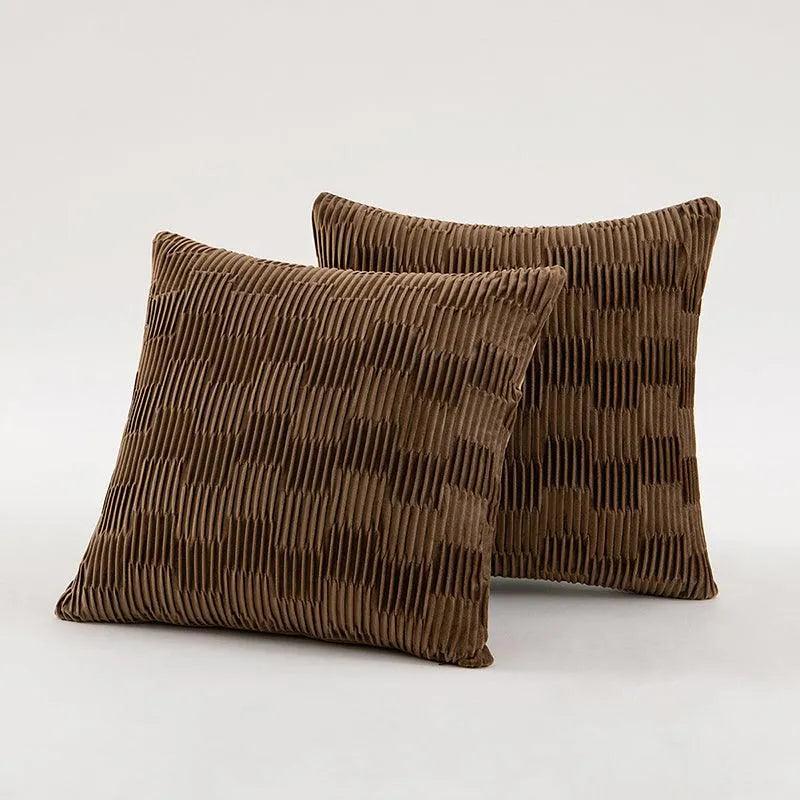 Velvet Solid Color Cushion Cover (Brown / White)│ Modern Simple Line Pleated Decorative Pillowcase - Besontique Home