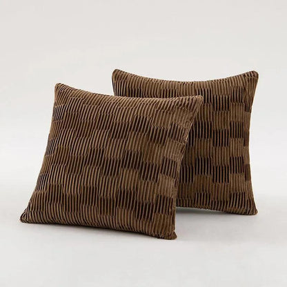 Velvet Solid Color Cushion Cover (Brown / White)│ Modern Simple Line Pleated Decorative Pillowcase - Besontique Home