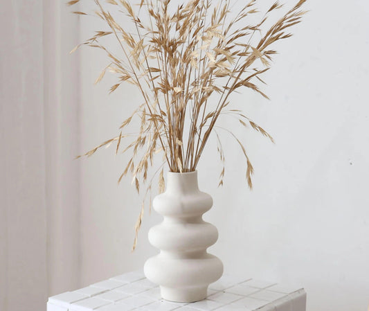 White Beige Nordic Ceramics Dried Flower Vase │ Pampas Grass Pot Vases │ Simple Home Decor Item - Besontique Home