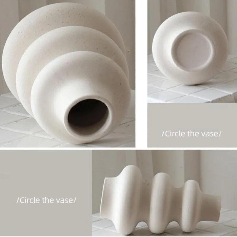 White Beige Nordic Ceramics Dried Flower Vase │ Pampas Grass Pot Vases │ Simple Home Decor Item - Besontique Home