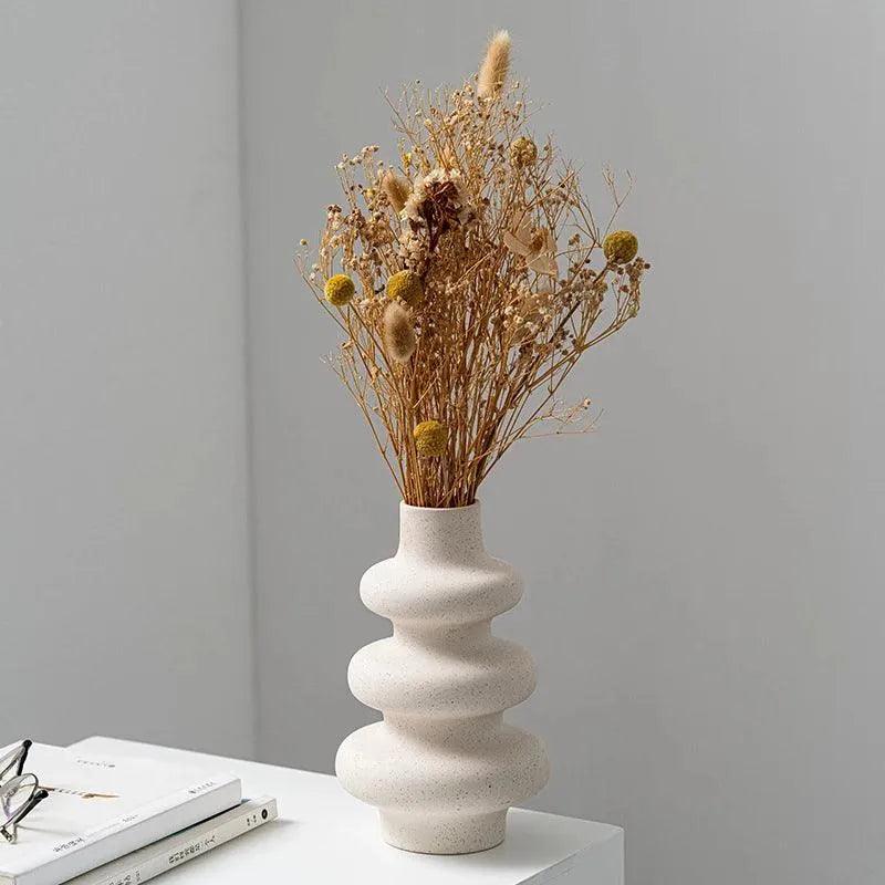 White Beige Nordic Ceramics Dried Flower Vase │ Pampas Grass Pot Vases │ Simple Home Decor Item - Besontique Home