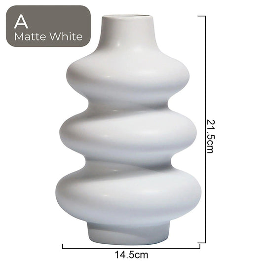White Beige Nordic Ceramics Dried Flower Vase │ Pampas Grass Pot Vases │ Simple Home Decor Item - Besontique Home