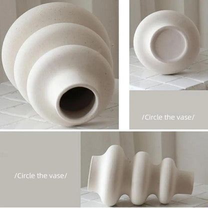 White Beige Nordic Ceramics Dried Flower Vase │ Pampas Grass Pot Vases │ Simple Home Decor Item - Besontique Home