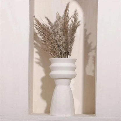 White Nordic Ceramics Dried Flower Vase │ Home Ornaments Flower Pot Vases Set - Besontique Home