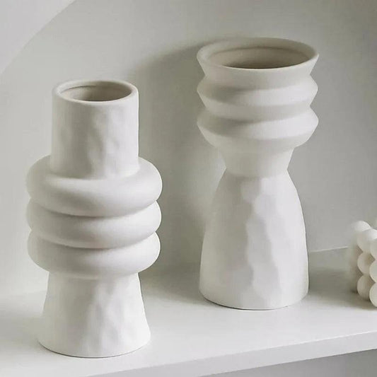 White Nordic Ceramics Dried Flower Vase │ Home Ornaments Flower Pot Vases Set - Besontique Home