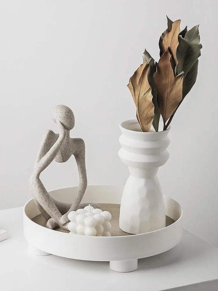 White Nordic Ceramics Dried Flower Vase │ Home Ornaments Flower Pot Vases Set - Besontique Home