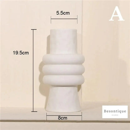 White Nordic Ceramics Dried Flower Vase │ Home Ornaments Flower Pot Vases Set - Besontique Home