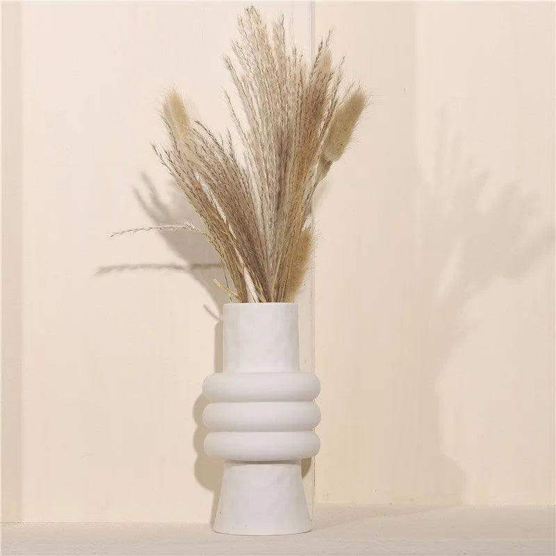 White Nordic Ceramics Dried Flower Vase │ Home Ornaments Flower Pot Vases Set - Besontique Home