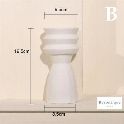 White Nordic Ceramics Dried Flower Vase │ Home Ornaments Flower Pot Vases Set - Besontique Home