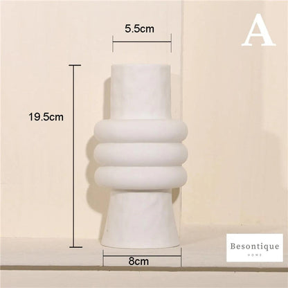 White Nordic Ceramics Dried Flower Vase │ Home Ornaments Flower Pot Vases Set - Besontique Home