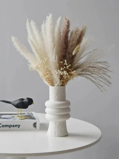 White Nordic Ceramics Dried Flower Vase │ Home Ornaments Flower Pot Vases Set - Besontique Home