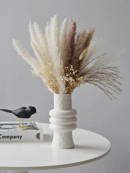 White Nordic Ceramics Dried Flower Vase │ Home Ornaments Flower Pot Vases Set - Besontique Home
