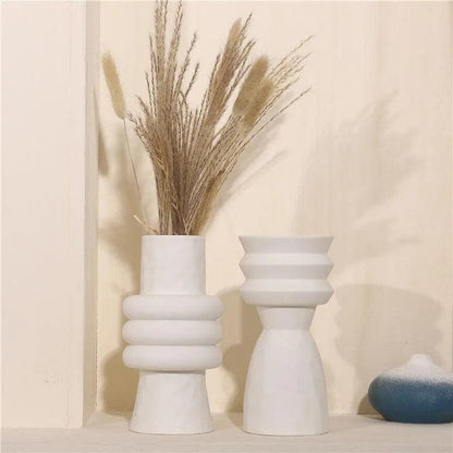 White Nordic Ceramics Dried Flower Vase │ Home Ornaments Flower Pot Vases Set - Besontique Home