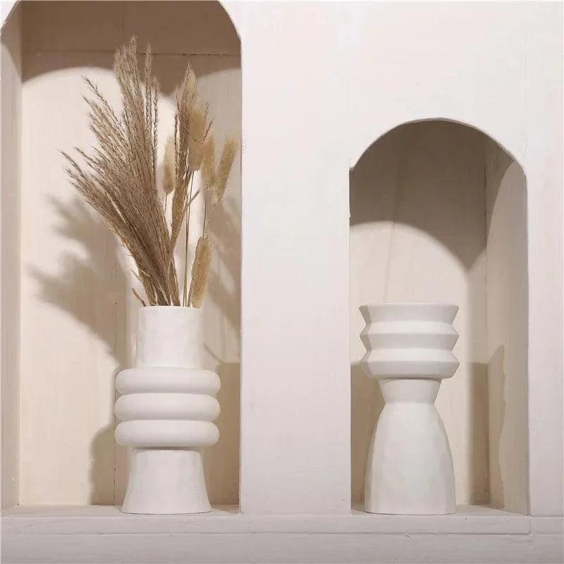 White Nordic Ceramics Dried Flower Vase │ Home Ornaments Flower Pot Vases Set - Besontique Home